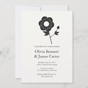 Black and White Anemone Wedding Invitation