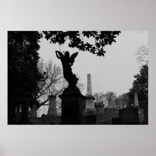 Black and White Angel Statue Poster