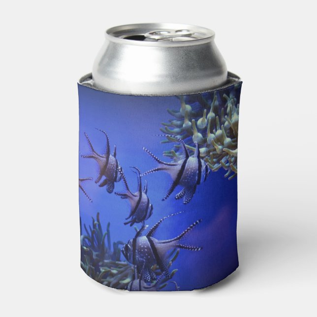 Black and White Angelfish in Deep Blue Sea Can Cooler (Can Front)
