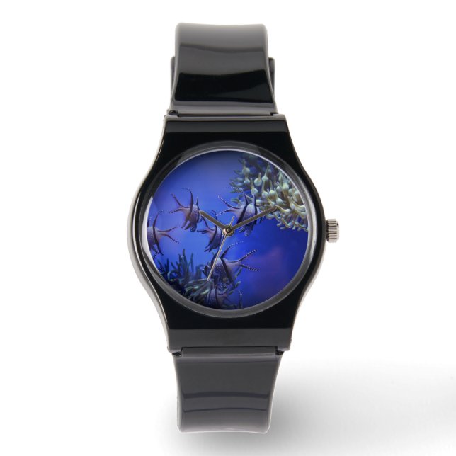 Black and White Angelfish in Deep Blue Sea Watch (Front)