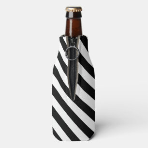 Black and White Angled Stripes Bottle Cooler