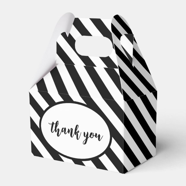 Black and White Angled Stripes Favour Box (Front Side)