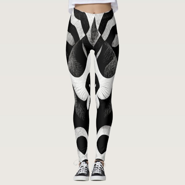 Black and White Animal Pattern Design Leggings (Front)