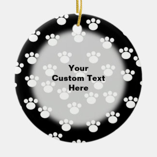 Black and White Animal Paw Print Pattern. Ceramic Tree Decoration