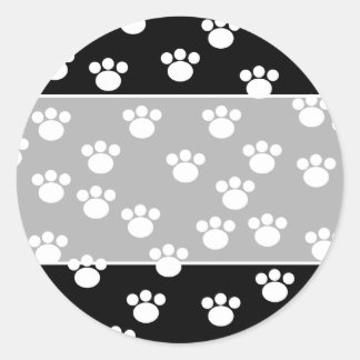 Black and White Animal Paw Print Pattern. Classic Round Sticker