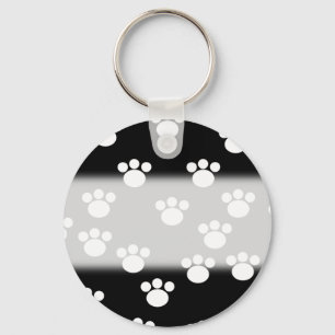 Black and White Animal Paw Print Pattern. Key Ring