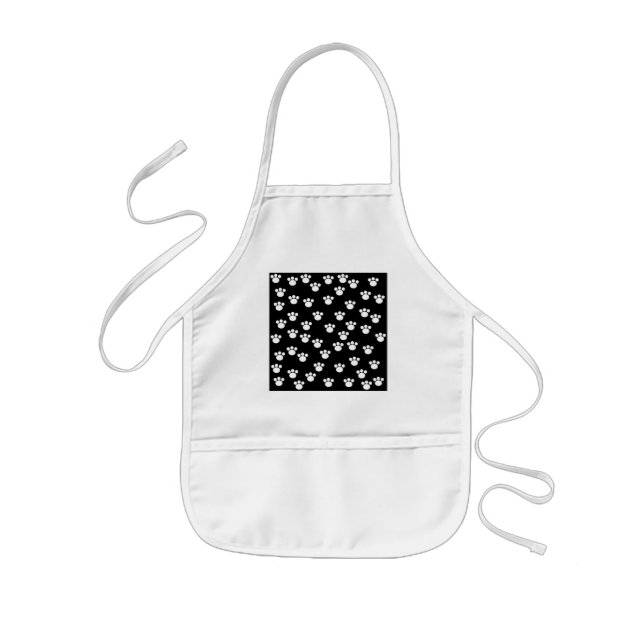 Black and White Animal Paw Print Pattern. Kids Apron (Front)
