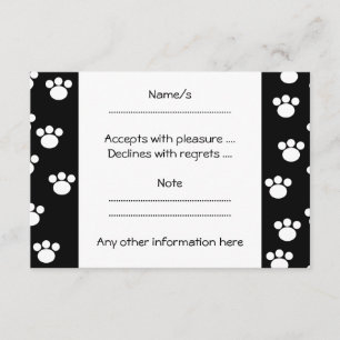 Black and White Animal Paw Print Pattern. RSVP Card