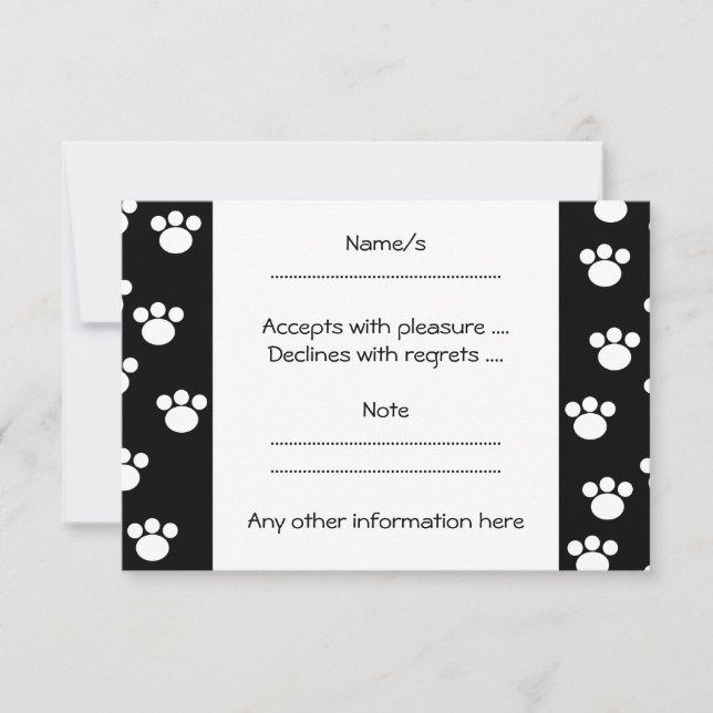 Black and White Animal Paw Print Pattern. RSVP Card (Front)