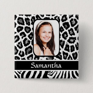 Black and white animal print 15 cm square badge