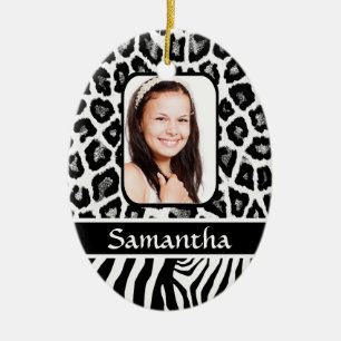 Black and white animal print ceramic tree decoration