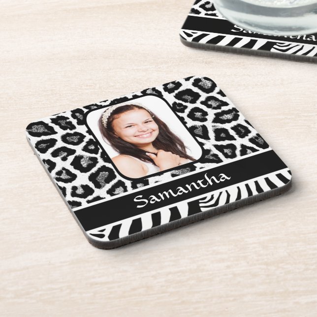 Black and white animal print coaster (Left Side)