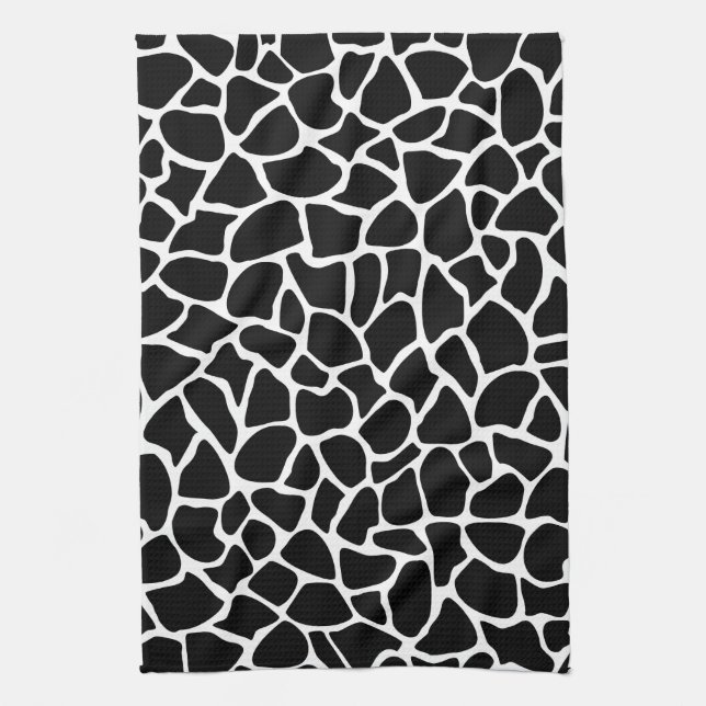 Black and White Animal Print Giraffe Pattern Tea Towel (Vertical)