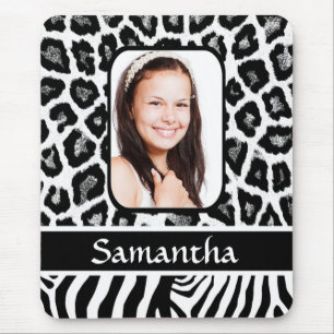 Black and white animal print mouse pad