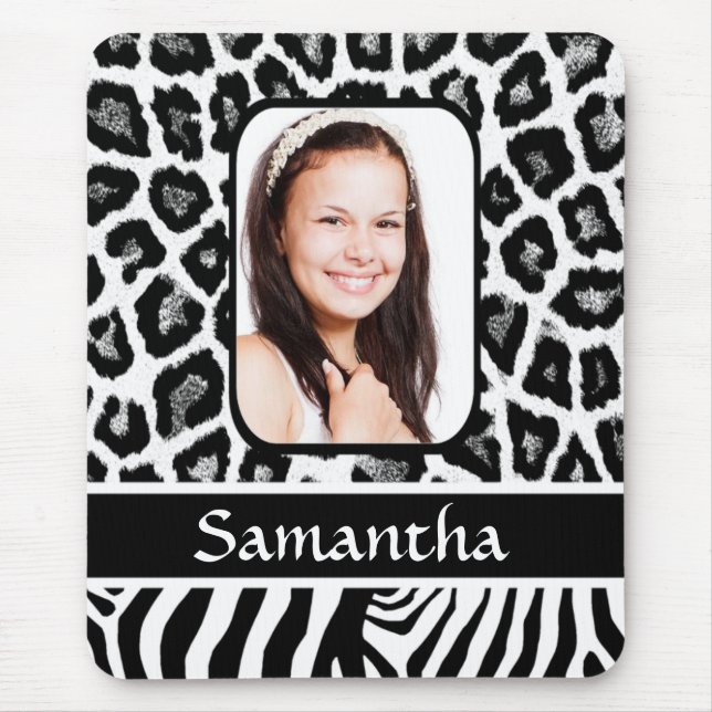 Black and white animal print mouse pad (Front)