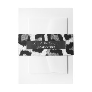 Black and white animal print personalised wedding invitation belly band