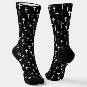 Black and White Ankh Crucific Gothic Socks