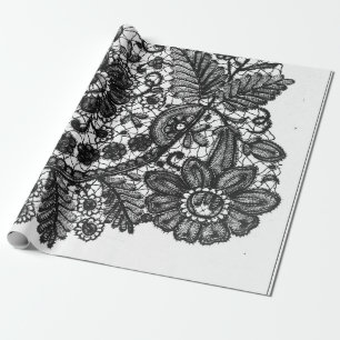 BLACK AND WHITE ANTIQUE LACE PATTERN GIFT WRAPPING WRAPPING PAPER