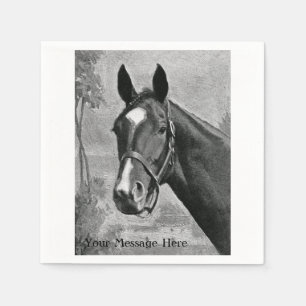 Black and White Antique Vintage Horse Illustration Napkin