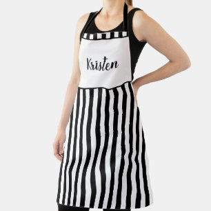 Black and white apron with personalised name