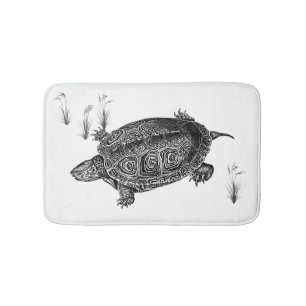 Black and White Aquatic Turtle Bath Mat