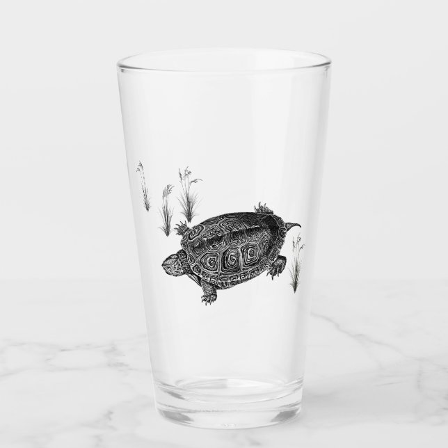 Black and White Aquatic Turtle Glass (Front)