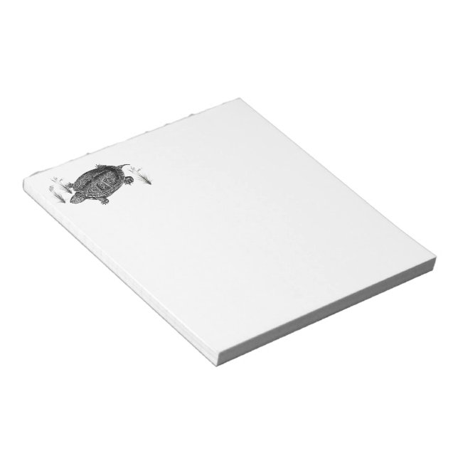 Black and White Aquatic Turtle Notepad (Angled)