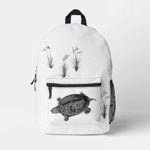 Black and White Aquatic Turtle Printed Backpack