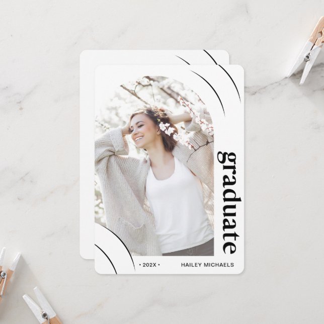 Black and White Arch Photo Graduation Party Invita Invitation (Front/Back In Situ)