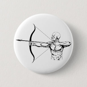 Black and white archer illustration 6 cm round badge