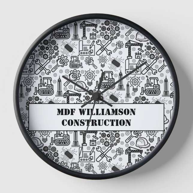 black and white Architectural Blueprint Engineer Clock (Front)