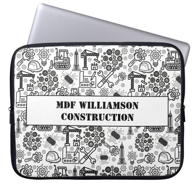 black and white Architectural Blueprint Engineer Laptop Sleeve (Front)