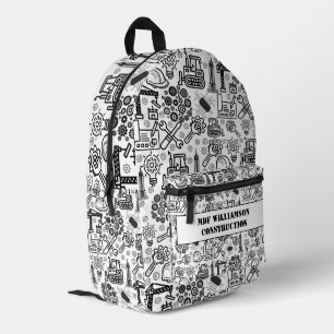 black and white Architectural Blueprint Engineer Printed Backpack