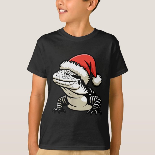 Black And White Argentine Tegu Christmas Ugly Xmas T-Shirt (Front)