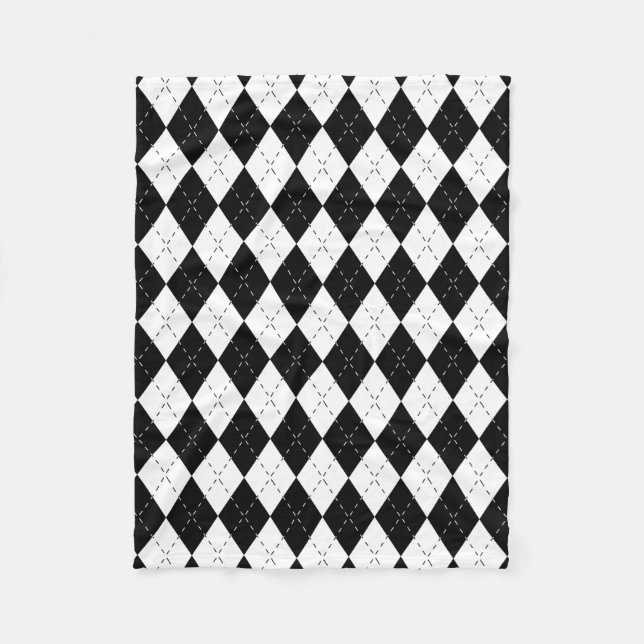 Black and White Argyle Fleece Blanket (Front)
