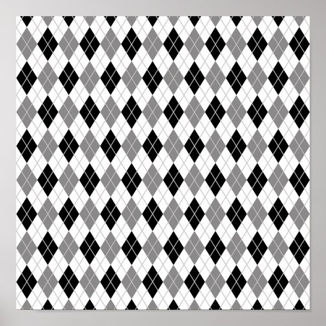Black and White Argyle Pattern Poster (Front)