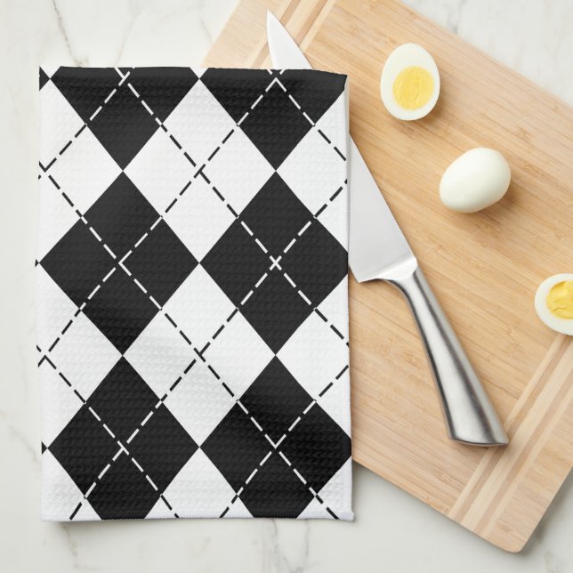 Black and White Argyle Tea Towel (Quarter Fold)