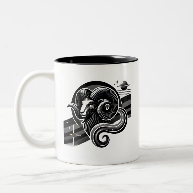 Black and White Aries Zodiac Mug (Left)