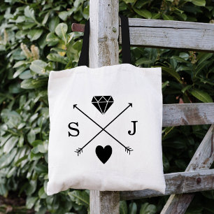 Black and White Arrow Wedding Monogram Tote Bag
