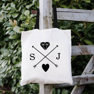 Black and White Arrow Wedding Monogram Tote Bag