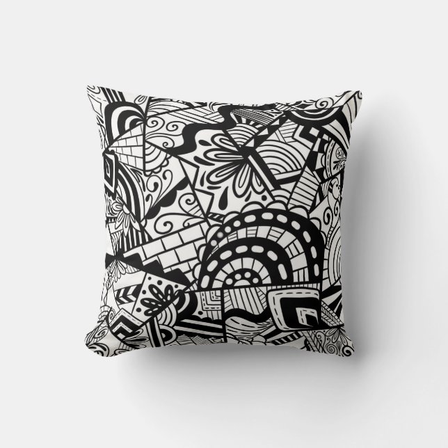 Black and white art abstract pattern cushion (Front)