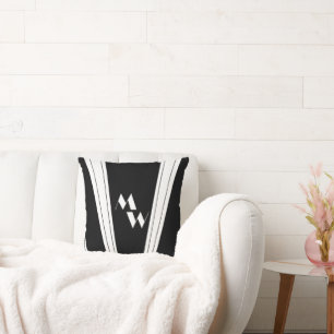 Black And White Art Deco Design Monogrammed Cushion