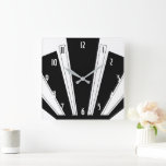 Black And White Art Deco Design Square Wall Clock<br><div class="desc">Wall clock art deco design that you can customise with any text of your choice. Should you require any help with customising then contact us through the link on this page. Art deco design wall clock.</div>