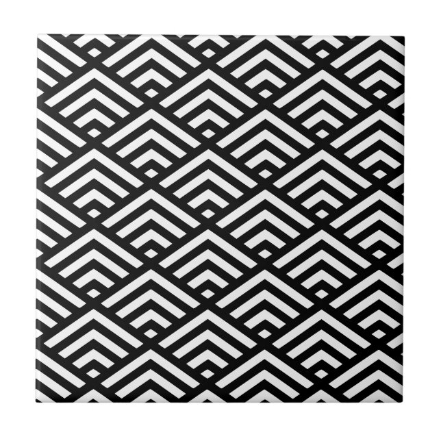 Black and White Art Deco Diamond Pattern Tile (Front)