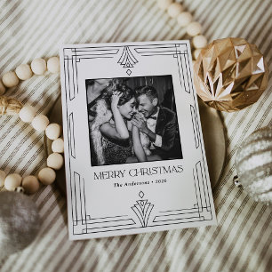 Black and White Art Deco   Modern Photo Christmas Holiday Card