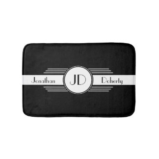 Black and White Art Deco Monogram Bath Mat