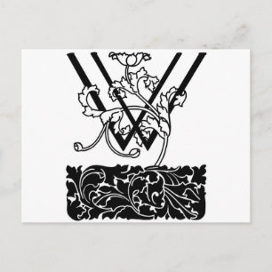 Black and White Art Deco Monogram W Floral Postcard