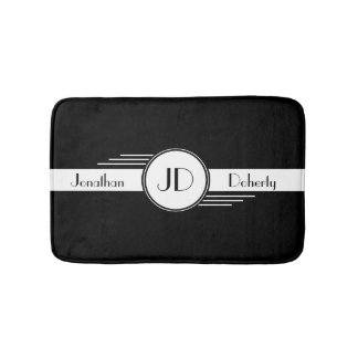 Black and White Art Deco Monogrammed Bath Mat