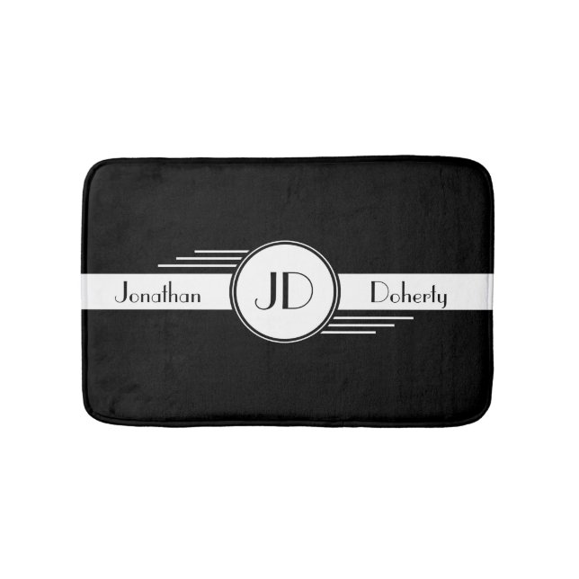 Black and White Art Deco Monogrammed Bath Mat (Front)