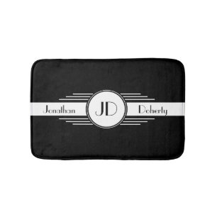 Black and White Art Deco Monogrammed Bath Mat